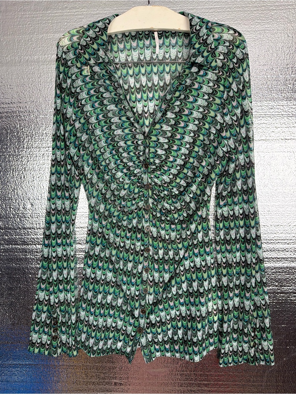 Free people patterned mesh long sleeve top